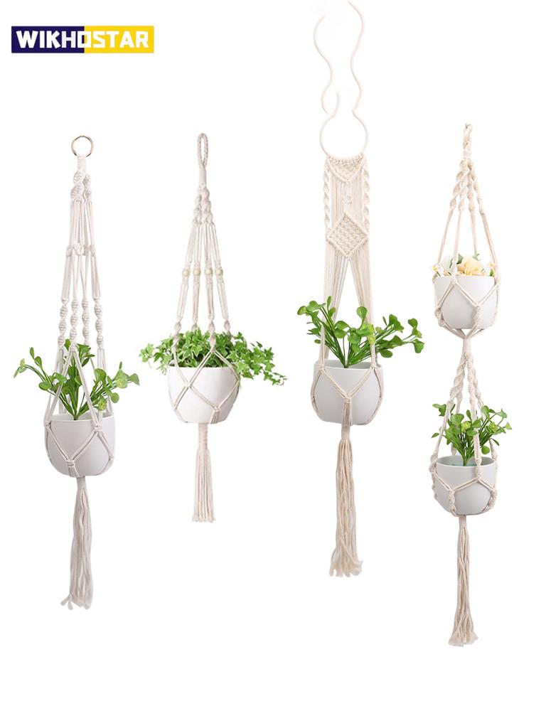 Handmade Plant Hanger Baskets Flower Pots Holder Balcony Hanging Decoration Knotted Lifting Rope Home Garden Supplies
