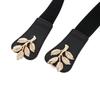 Women's Waist Cover Fashionable Gold Leaf Elastic Waist Closure With Double Hook Buckle Wide Belt Paired With Skirt Women Belt