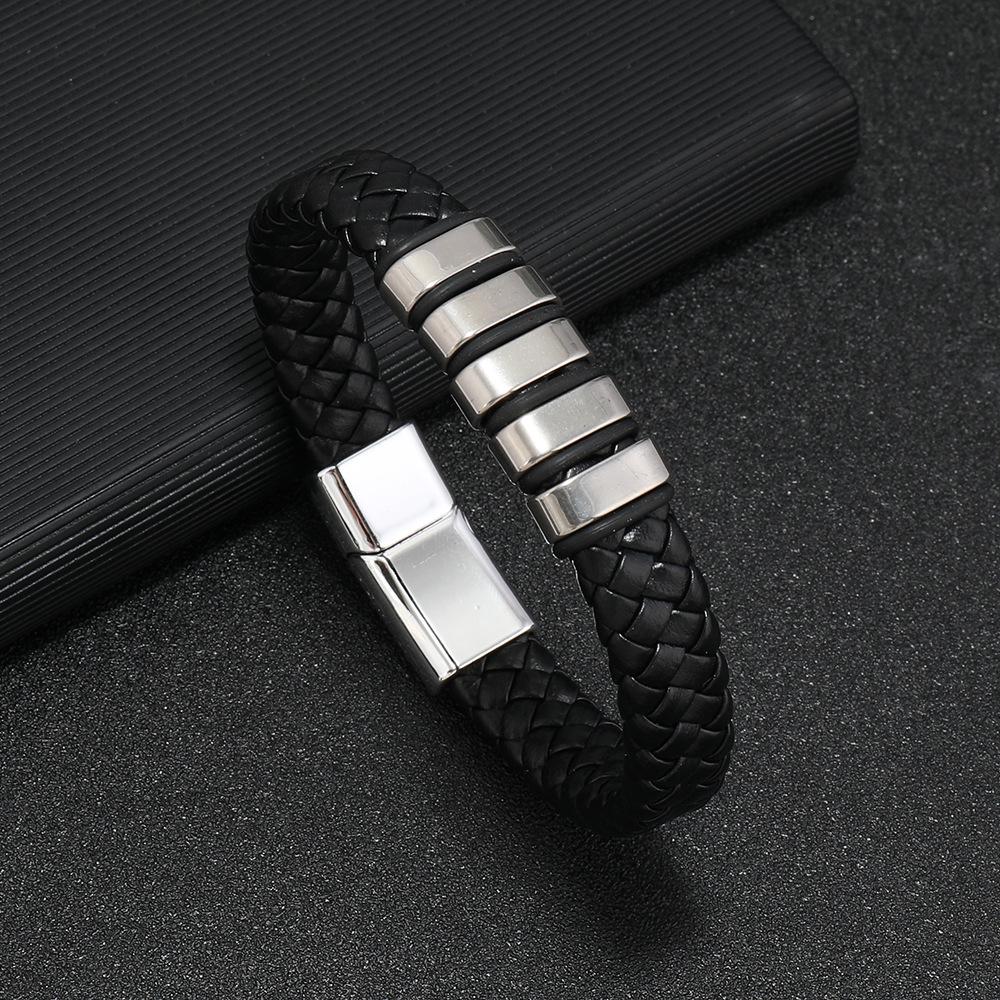 Simple Braided Leather Bracelet For Men Trendy Commuting Wristband Versatile Fashion Accessory