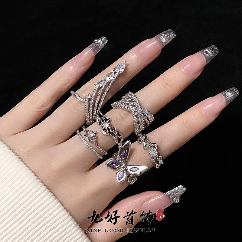 Niche Design Sense Diamond Zir*****Pening Light Luxury High Sense Cold Wind Set Ring Women'S Fashion