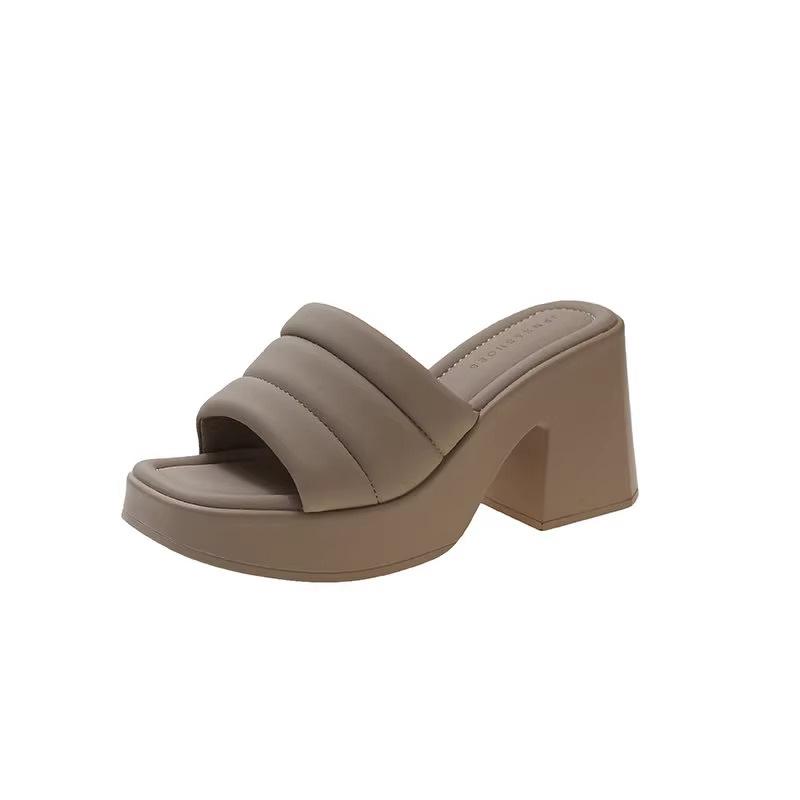 Waterproof platform thick-soled cool slippers, women's trendy outer wear one-word slippers, new thick-heeled high-heeled shoes in summer