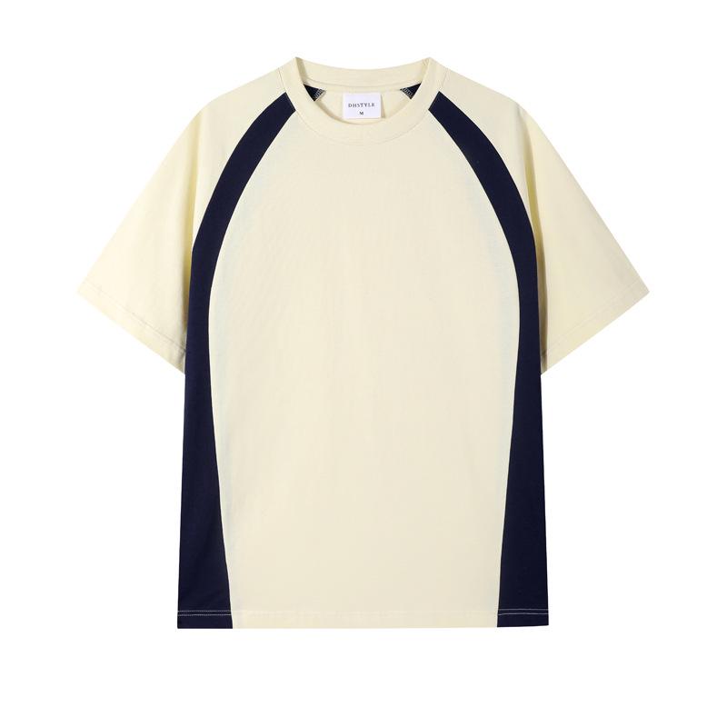 250 г Тяжелая гребенная хлопковая футболка с коротким рукавом, цветной блок, круглый вырез, для мужчин и женщин S