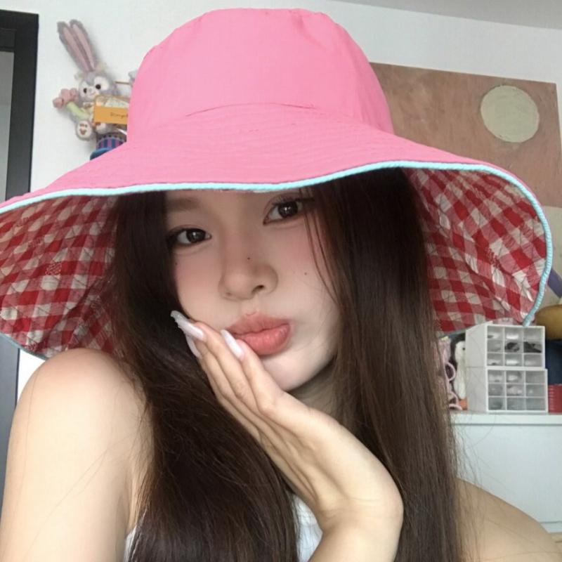 1pc Retro Ins Sweet Plaid Tie Strap Bucket Hat for Women,Summer Big Brim Double Sided Sun Caps Travel Versatile Fisherman Hats