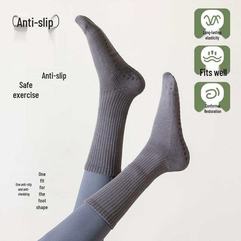 Women's Non-Slip Mid-Calf Yoga Socks - Thick Terry Pilates Fitness Socks