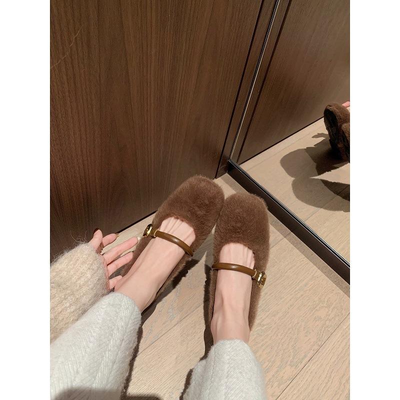 Verze z pravé vlny~ vnitřní zvýšení výšky 4 cm hroznové ma baletní jednobotky sametové teplé nadýchané boty dámská obuv boty Mary Jane v zimě