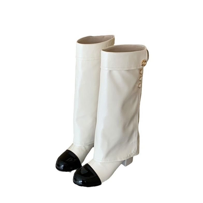 Autumn and winter new white knight boots women's small fragrant minimalist design soft leather material heightening and height long boots
