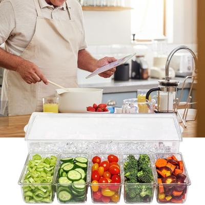 Clear Food Container with Lid Clip Spoon 5 Compartments Outdoor Picnic Fruits Vegetables