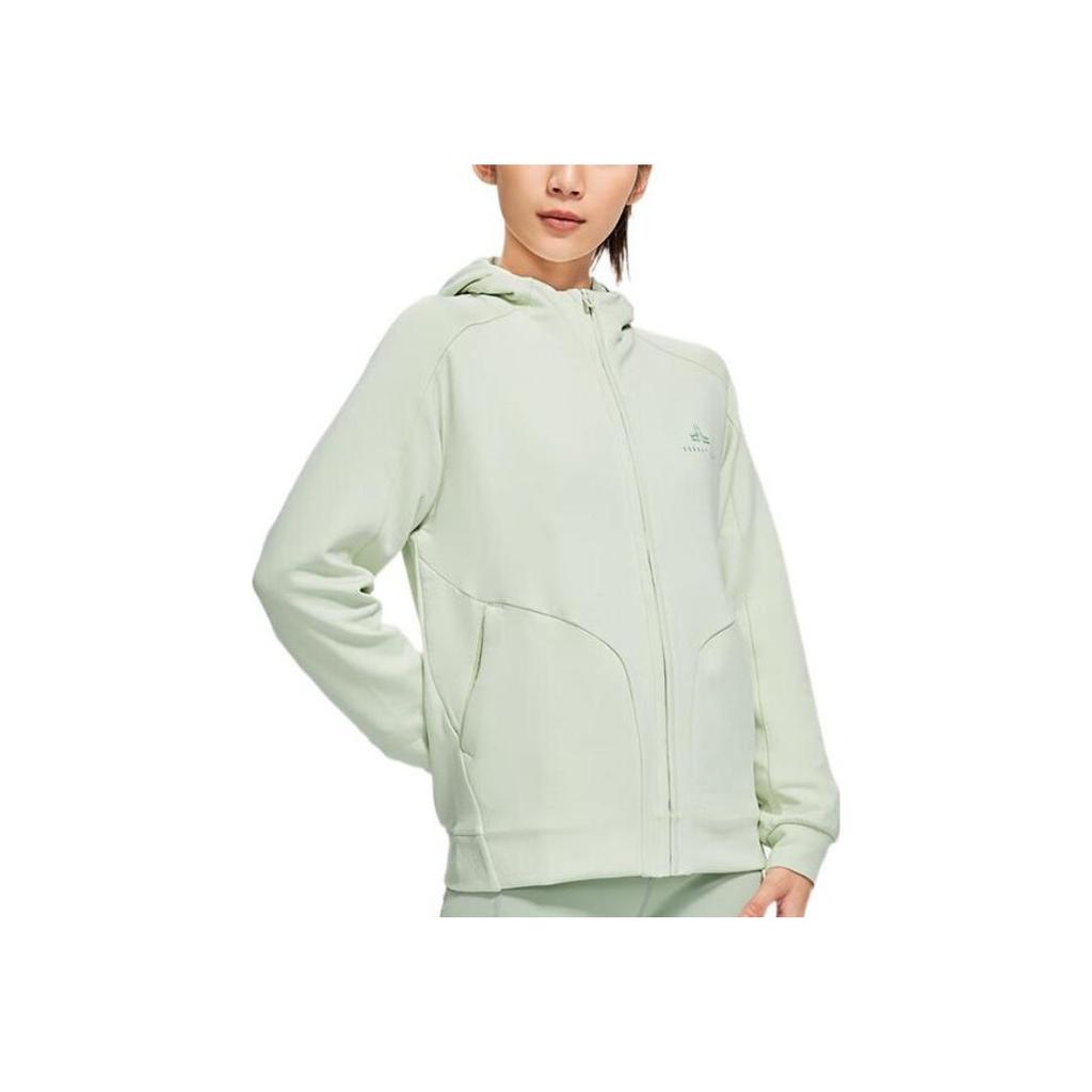 Lining Fitness Series Solid Color Logo Print Hooded Long Sleeve Sweatshirt Jacket Women Sweatshirt Light-Jade AWDS780-6