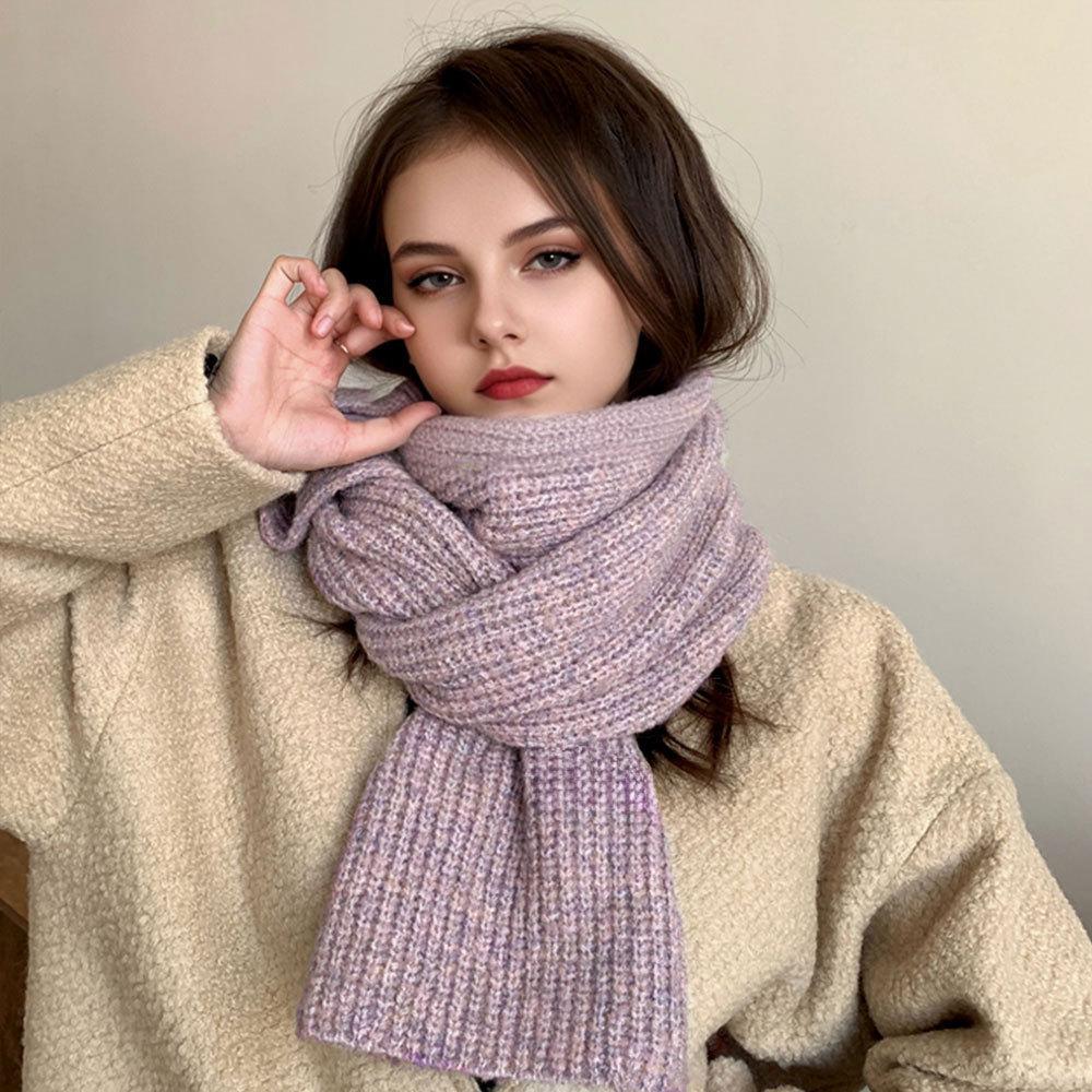 

Женский вязаный шарф в рубчик с градиентной расцветкой, мягкий теплый пушистый объемный вязаный пашминовый шарф, стильный зимний утеплитель для шеи для девушек, пар светло-фиолетовый