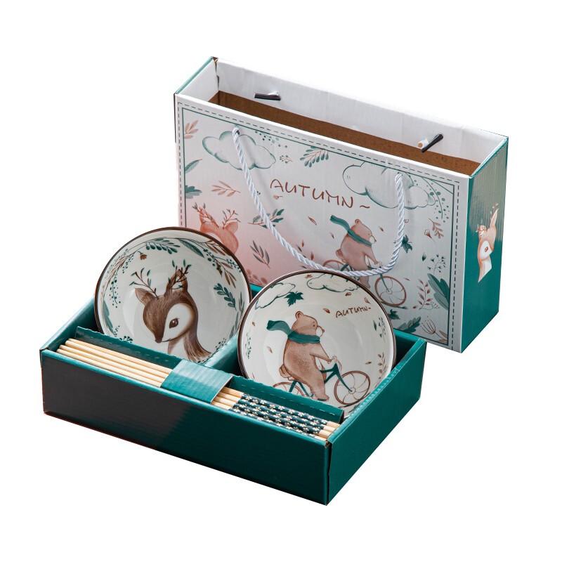 Qinghua Ceramic Bowl and Chopstick Gift Set