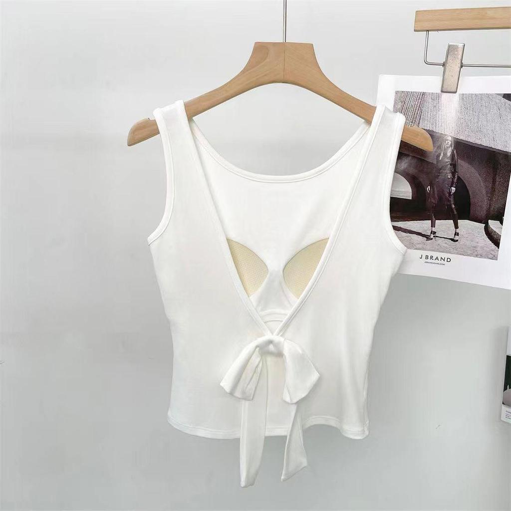 Korean Style Slimming Women's Summer Vest with Chest Pad and Bow Top