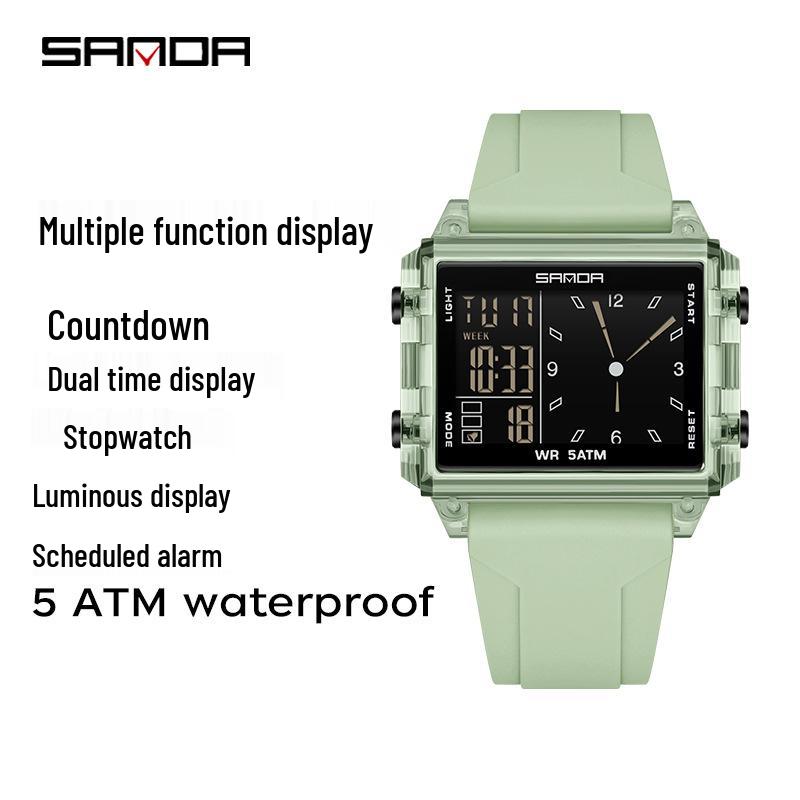 SANDA Men's Luminous Waterproof Sports Watch - Square Design with Multifunctional Countdown Timer