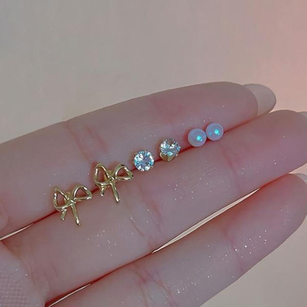 Women's Gold Ribbon Simple Daily Earrings 3pcs