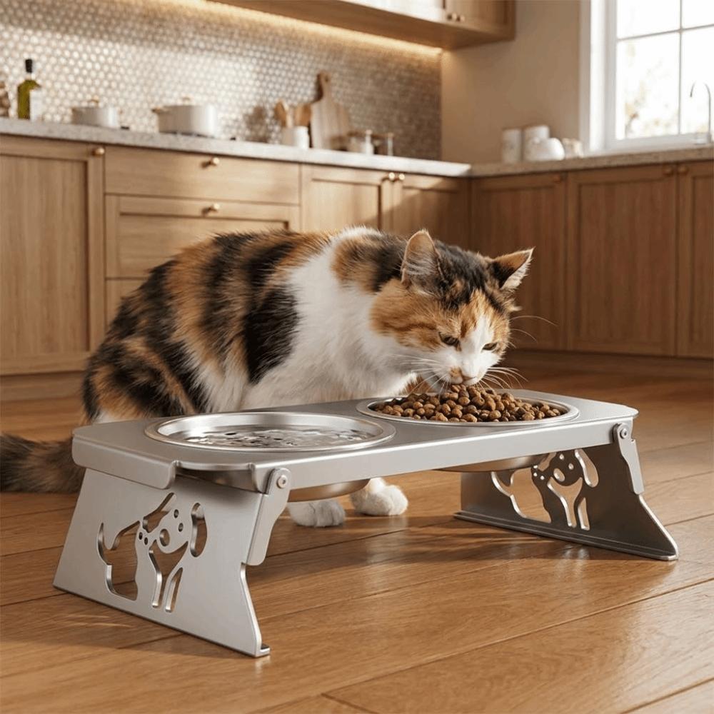 No Spill Foldable Raised Pet Feeder Non-slip Removable Dog Double Bowl Water Food Bowl Anti-flip Pet Feeder Stand Pet Supplies
