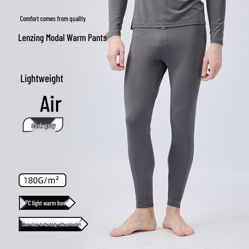 Men's Modal Thermal Set: Thin Base Layer with Round Neck Top & Trousers for Autumn/Winter