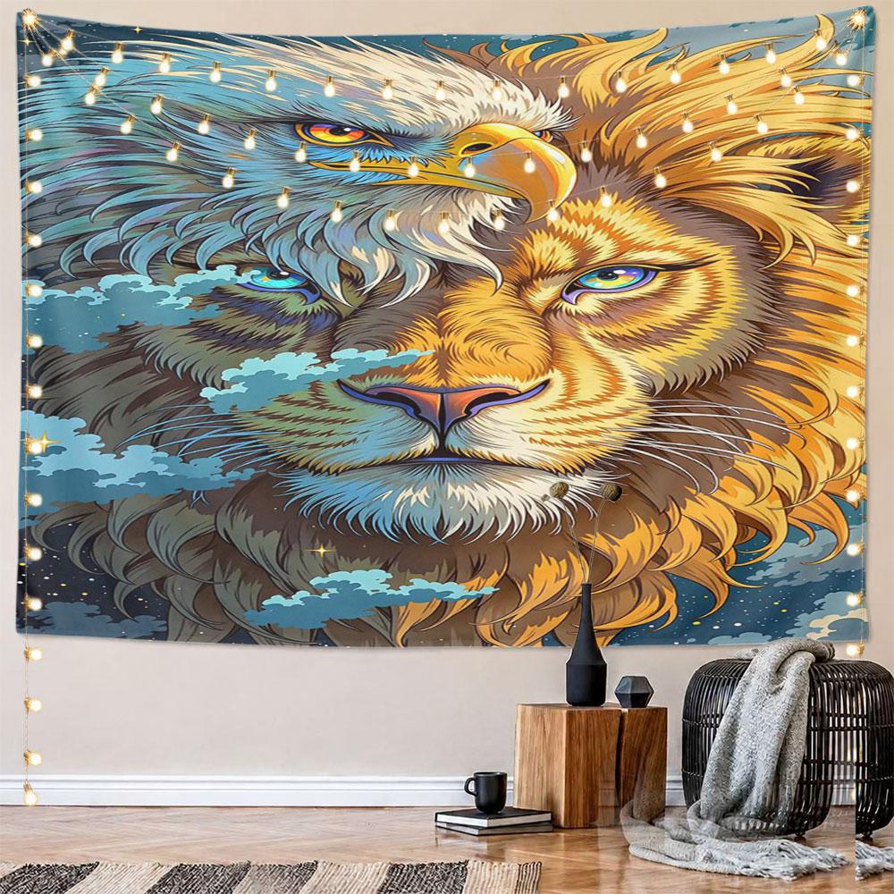 Majestic Eagle and Lion Fusion Design Pattern Wall Hanging Tapestry Decorative Tapestry Home Decor for Bedroom and Living Room
