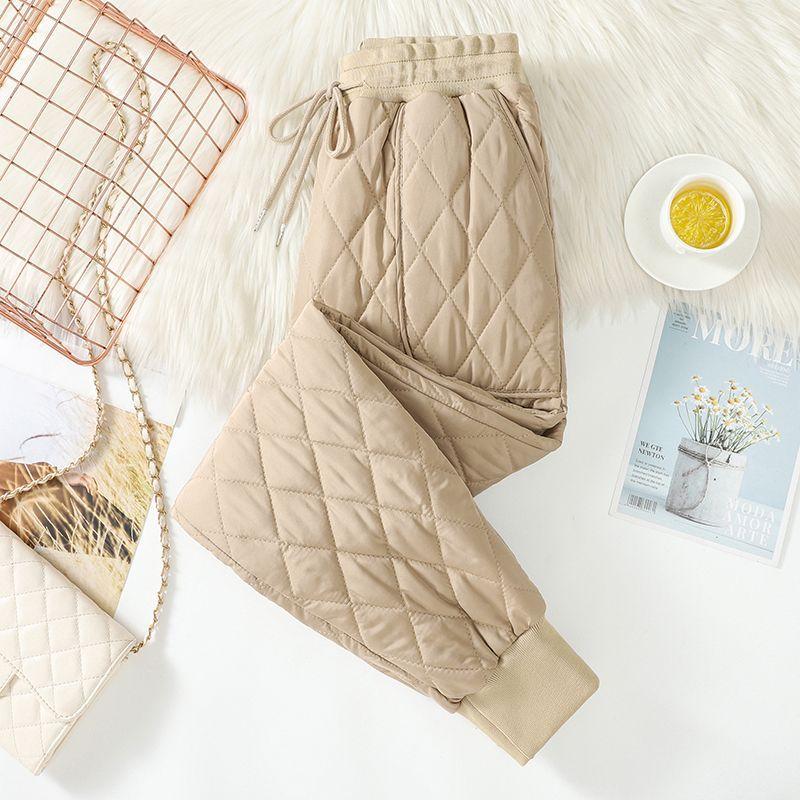 Women's Winter Lightweight Down Warm Silk Cotton Pants Loose Fashionable Trousers Casual Haren Clip Cotton Pants