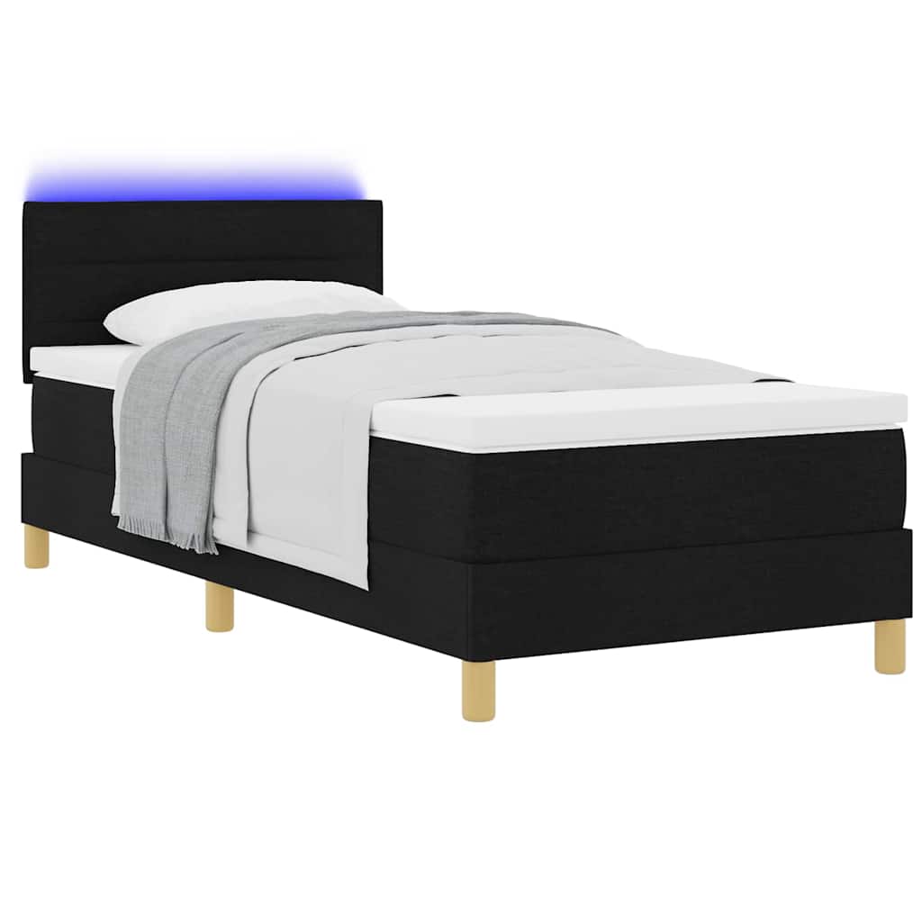LED Box Spring Bed with Headboard Black 90 x 190 cm Fabric