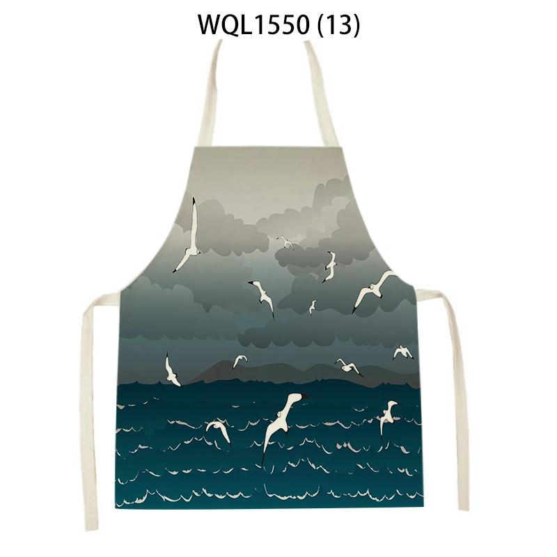 Lovely Seagull Lighthouse Patttern Sailboat Aprons Adult Kids Kitchen Aprons for Home Cooking Baking Cleaning Tool Adult Bibs