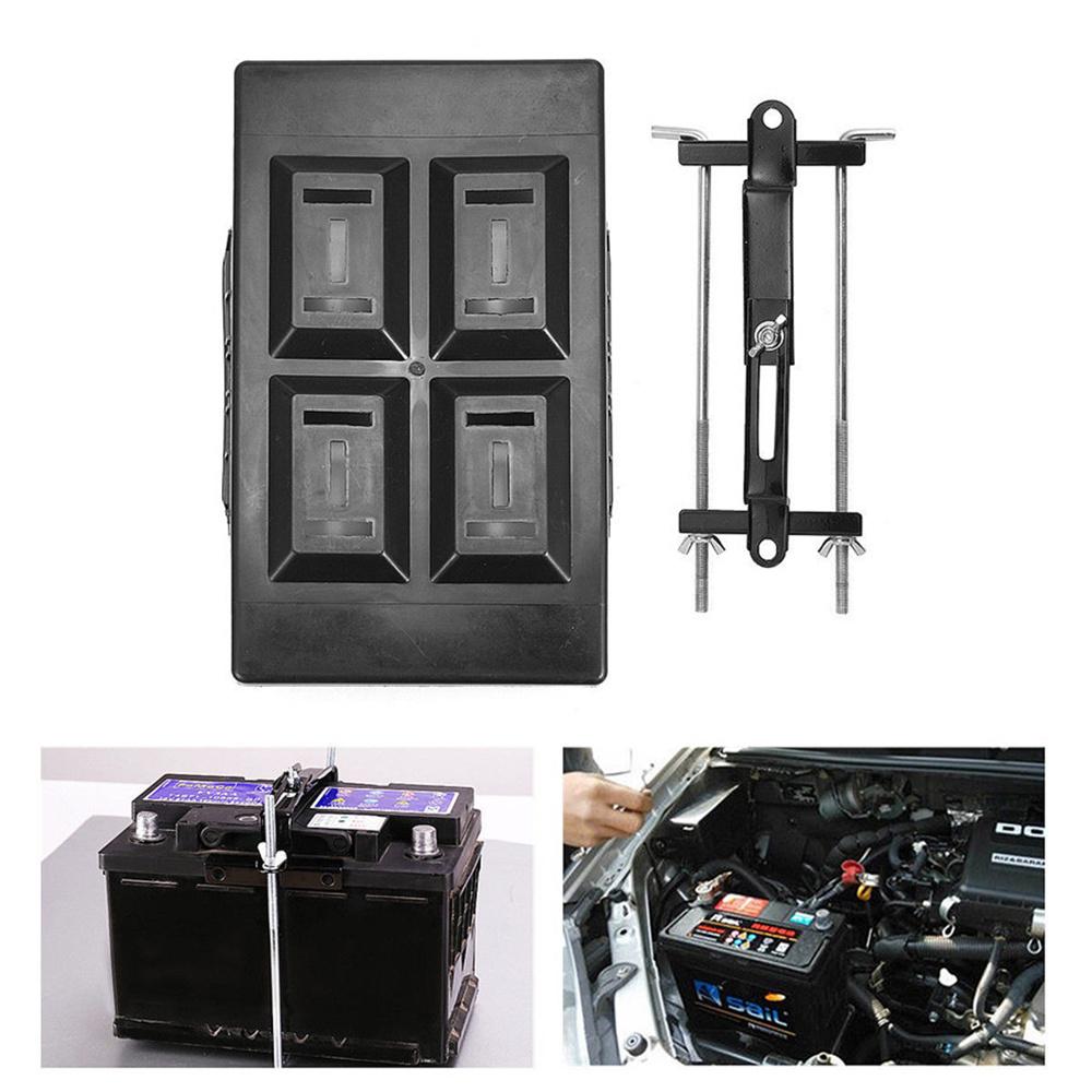 Universal Black Battery Tray Car Storage Battery Holder + Hold Down Clamp Safe