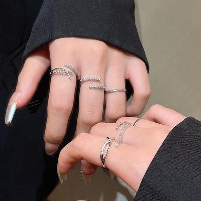 Elegant Adjustable Zircon Ring Trio: Versatile, Chic, Open-Ended Design for Women