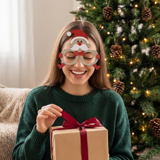 Seasonal Decorative Eyewear for Festivals Christmas Glasses, Glitter Party Glasses Frames, Novelty Elf Snowman Santa Claus Holiday Favors Children