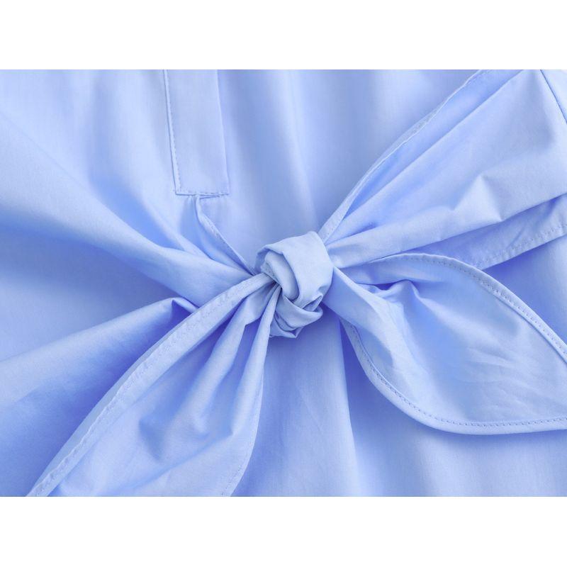 Kaslead Women's Fashion V Neck Double Breasted Poplin Shirt