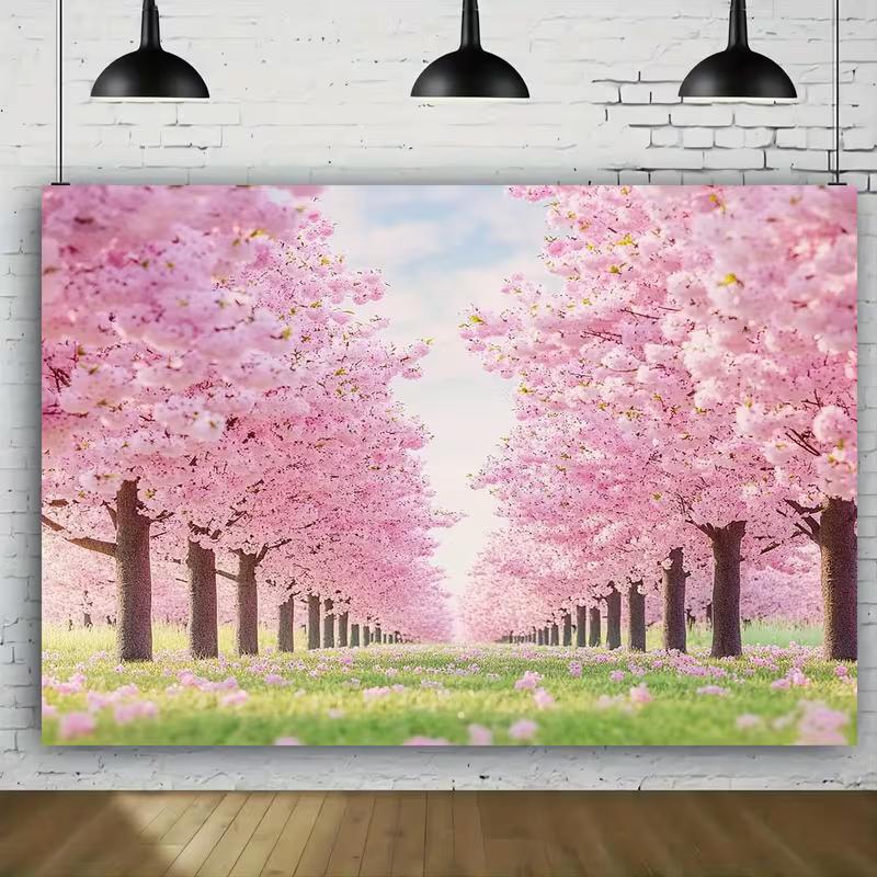 2D Cherry Blossom Tree Tunnel Backdrop Romantic Photo Background