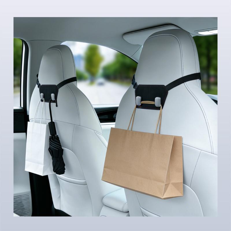 Car Seat Headrest Hooks Double Hanger Storage Organizer Soft Hanging Storage Hooks For Purse Bag Umbrella Grocery