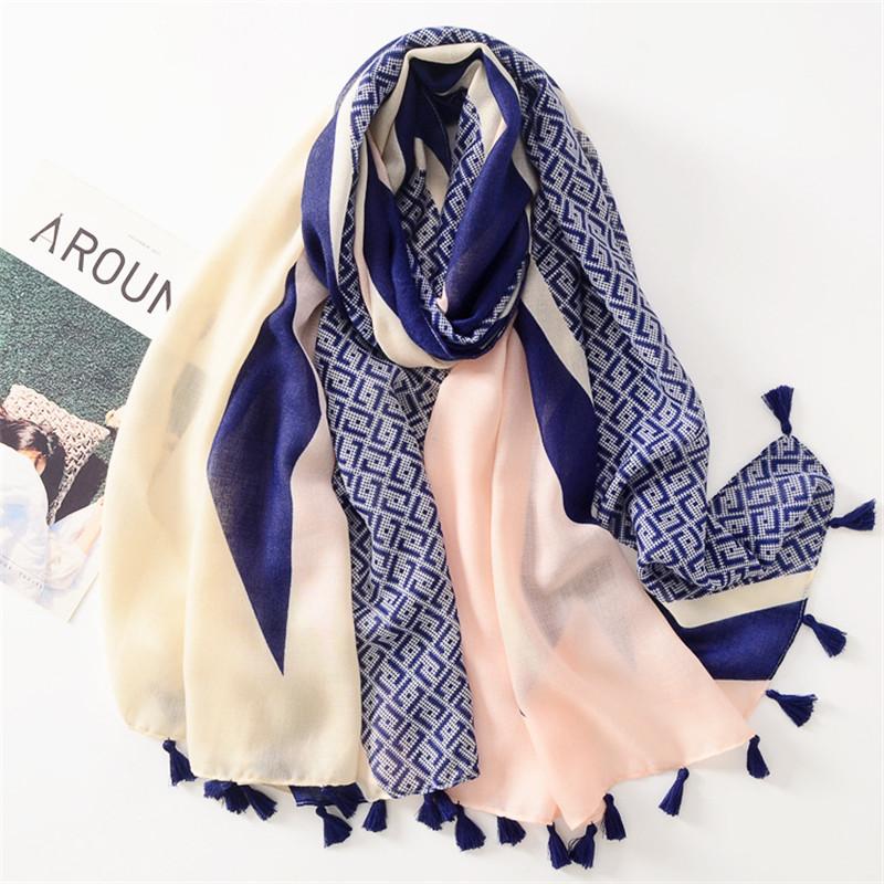 Fashion Women Spring Autumn Viscose Scarf Shawl Luxury Aztec Geometric Tassel Pashmina Stole Wrap Echarpe Foulards Muslim Hijab