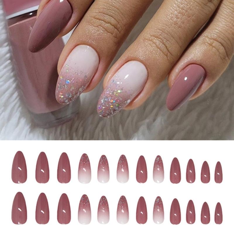 Mandel Aufklebe-Nägel Glänzend Falsche Nägel Aufklebe-Nägel in 12 Größen, 24 Stück Französische Nagelspitzen für DIY Nagelkunst Dekorationen