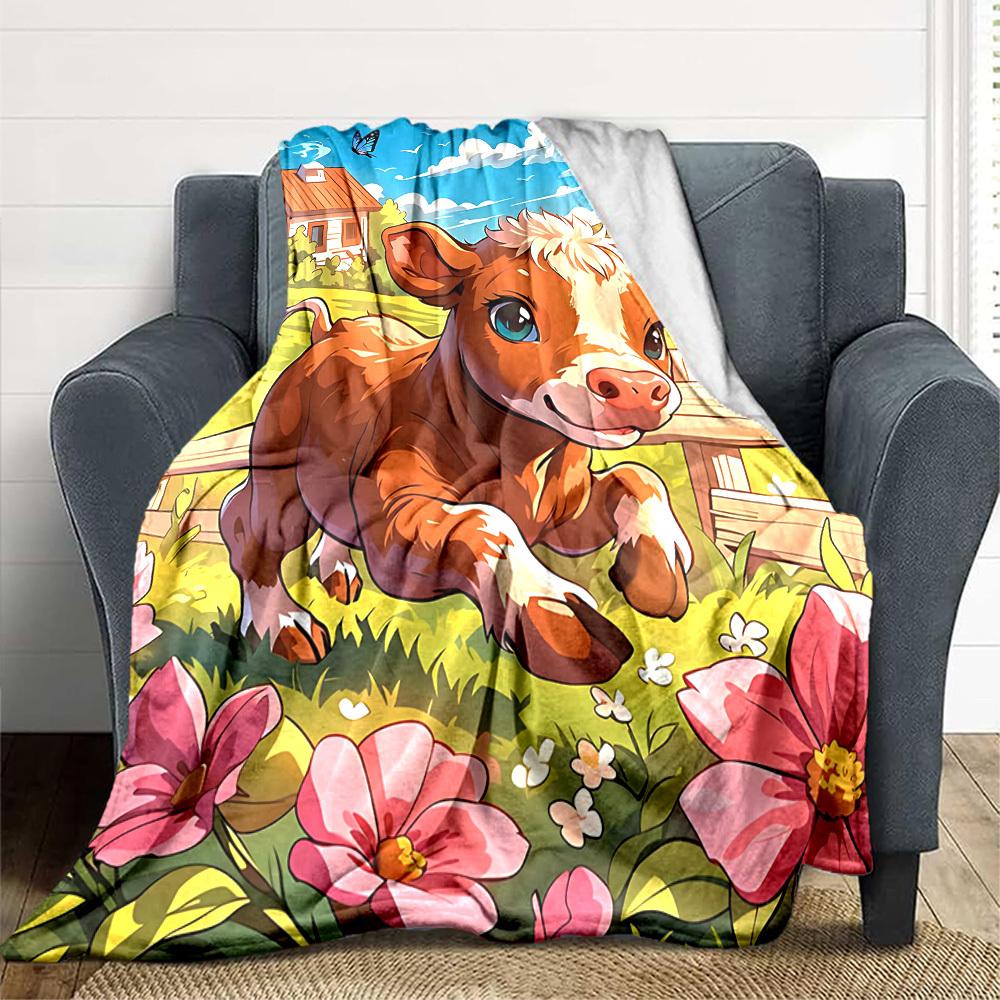 1pc Cow Print Blanket Lightweight Flannel Blanket Throw Blanket For Sofa, Bed, Travel, Camping, Livingroom, Office, Couch, Chair, And Bed yy251015125 100x150cm