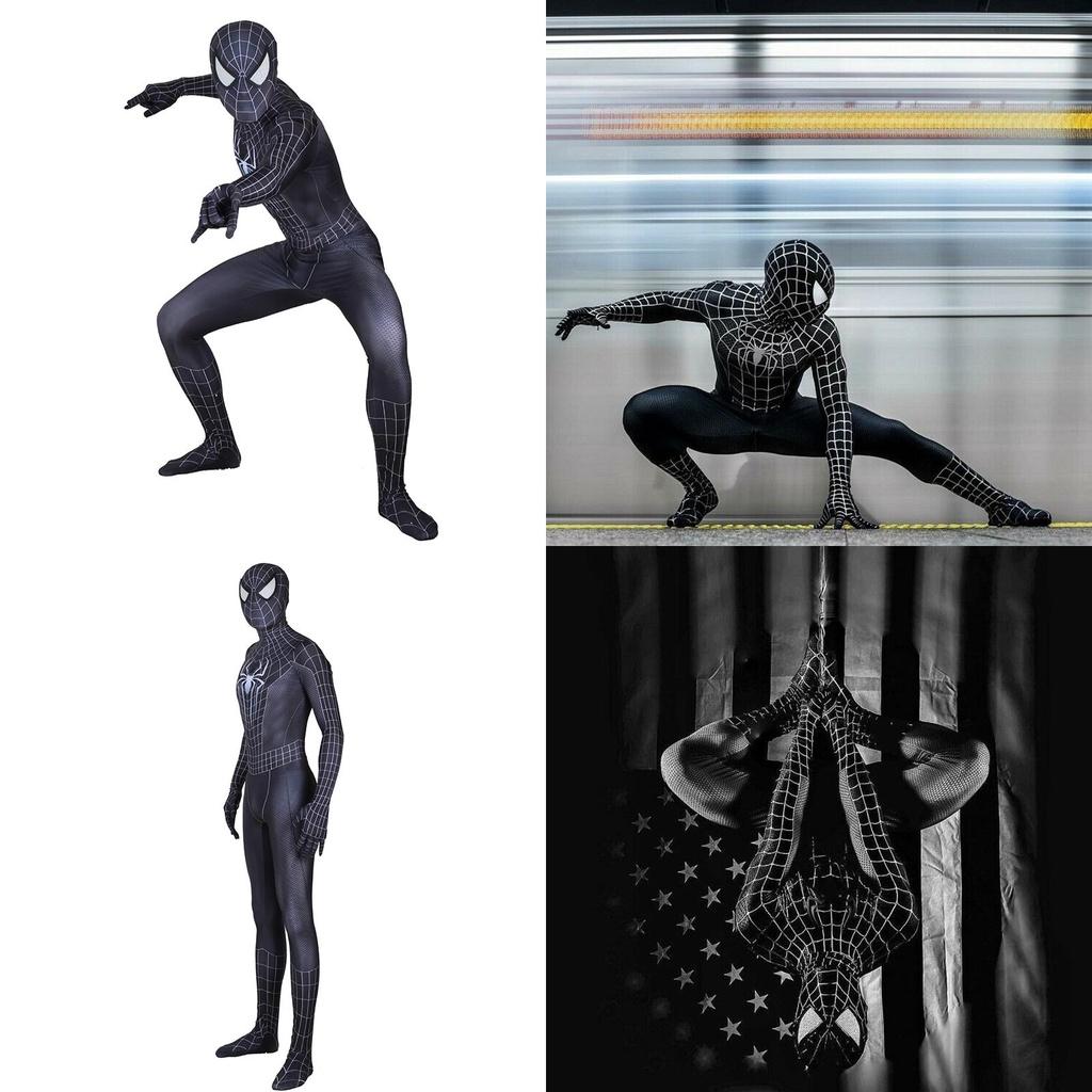 Atmungsaktiver Und Elastischer Spiderman Black Venom Zentai Anzug Mit Durchsichtigen Augen
