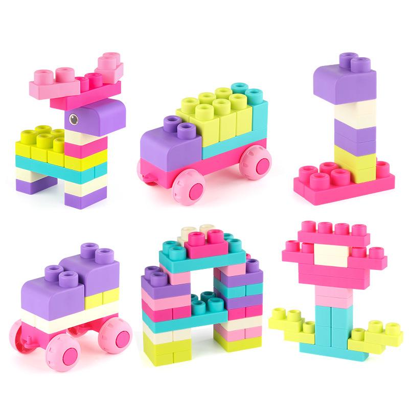 Çocuk 50 Adet Büyük Parçacıklı Yumuşak Kauçuk Yapı Bloğu Montajı Kendin Yap Oyuncak Eğitici Bilim ve Eğitim Yapı Bloğu Saklama Kutusu Seti