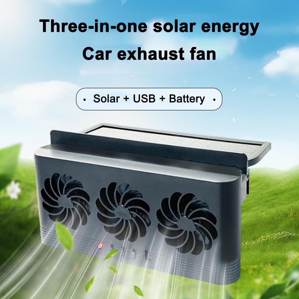 Upgrade Solar Powered Fan Car Cooler Front/Rear USB Charging Window Radiator Exhaust Fan Auto Air Vent Fan Ventilation Radiator