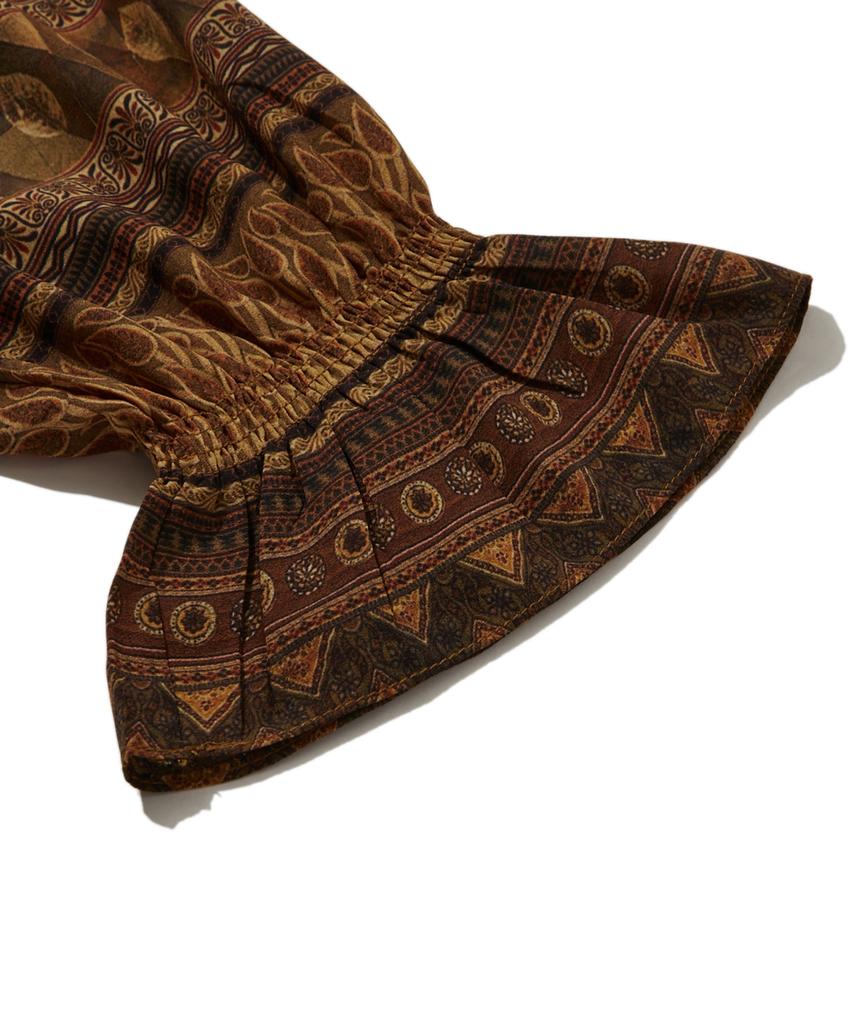 Penfield Ethnic Pattern Shirred Dress Brown_Fs1Ws09F