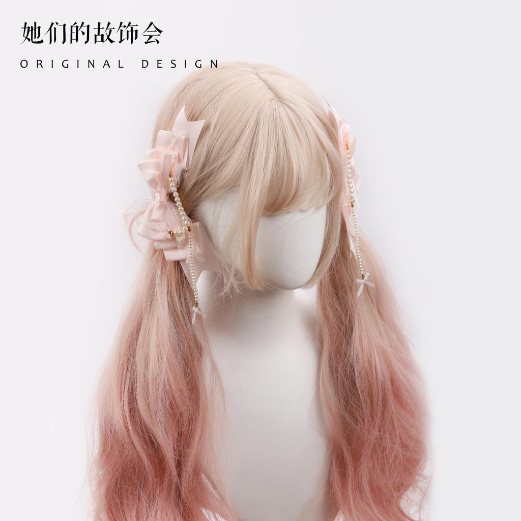 Milk Color Rose Bow Pair KC Lace Headband Handmade Small Things Sweet Lolita Accessories
