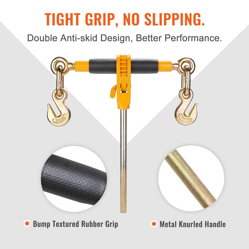 Ratchet Chain Binder 2PCS, 3/8"-1/2" Heavy Duty Load Binders, with G80 Chains 12000 lbs Secure Load Limit, Labor-saving Anti-skid Handle, Tie Down