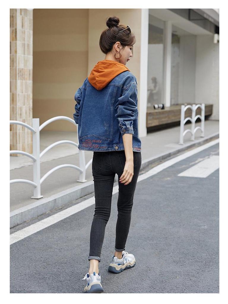 2024 Frühling/Herbst Damen Lockerer Kapuzen-Zwei-in-Eins Jeansjacke - Große Größe Studenten-Top