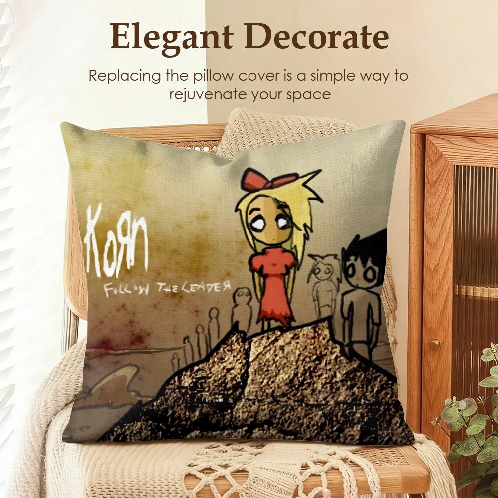 Rock Band KKorn Cushion Cover Natural Linen Organic Fabric DoubleSided Printing Sofa Home Decor Gift Pillow Case