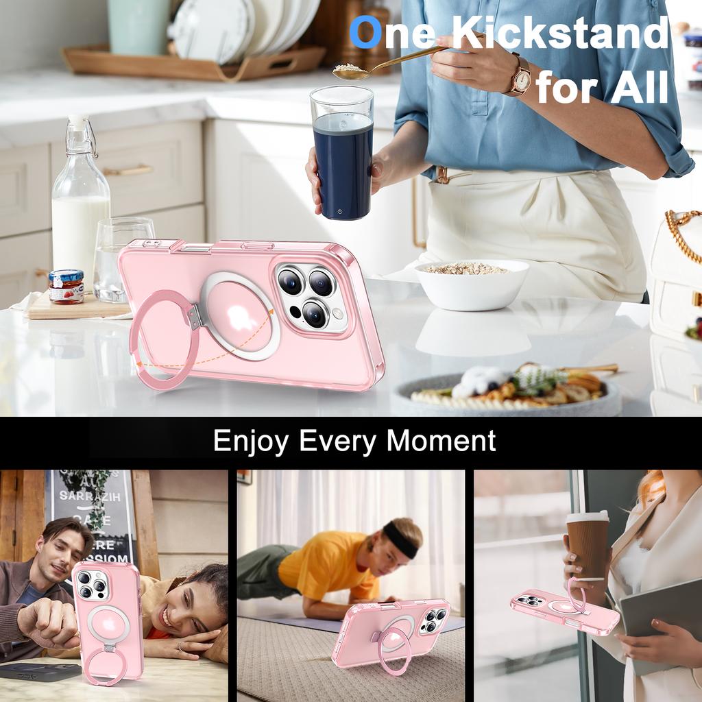 For iPhone 16 Pro Case Frosted TPU+PC Phone Cover with Magnetic Kickstand PET Screen Protector Compatible with MagSafe