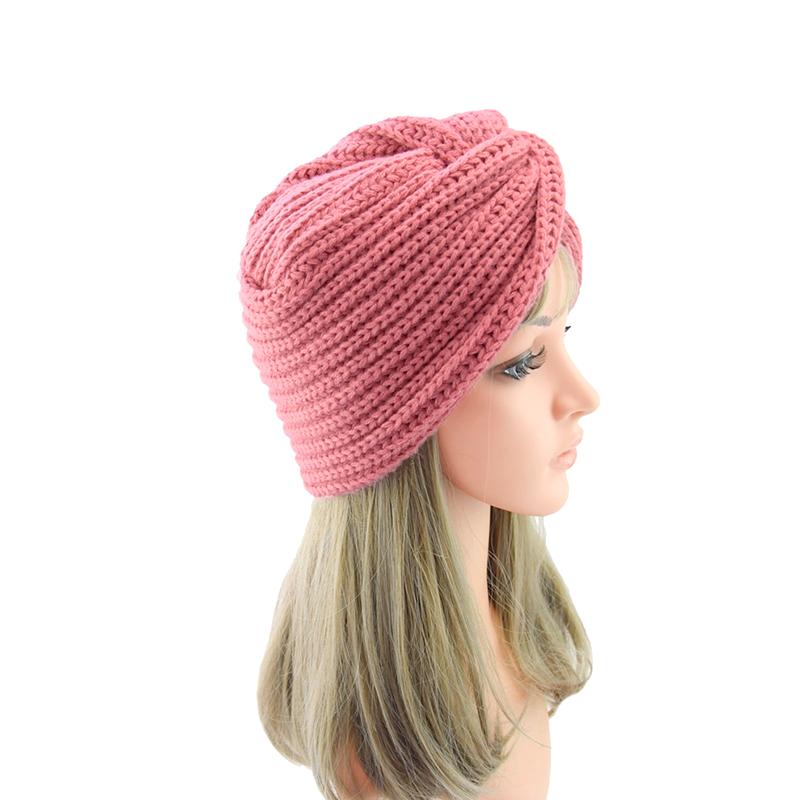 1Pc Women Headwear Head Wrap Hair Loss Turban Solid Color Knitted Cap Polyester
