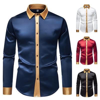 Men's Color Matching Long-sleeved Shirt Banquet Performance Shirt