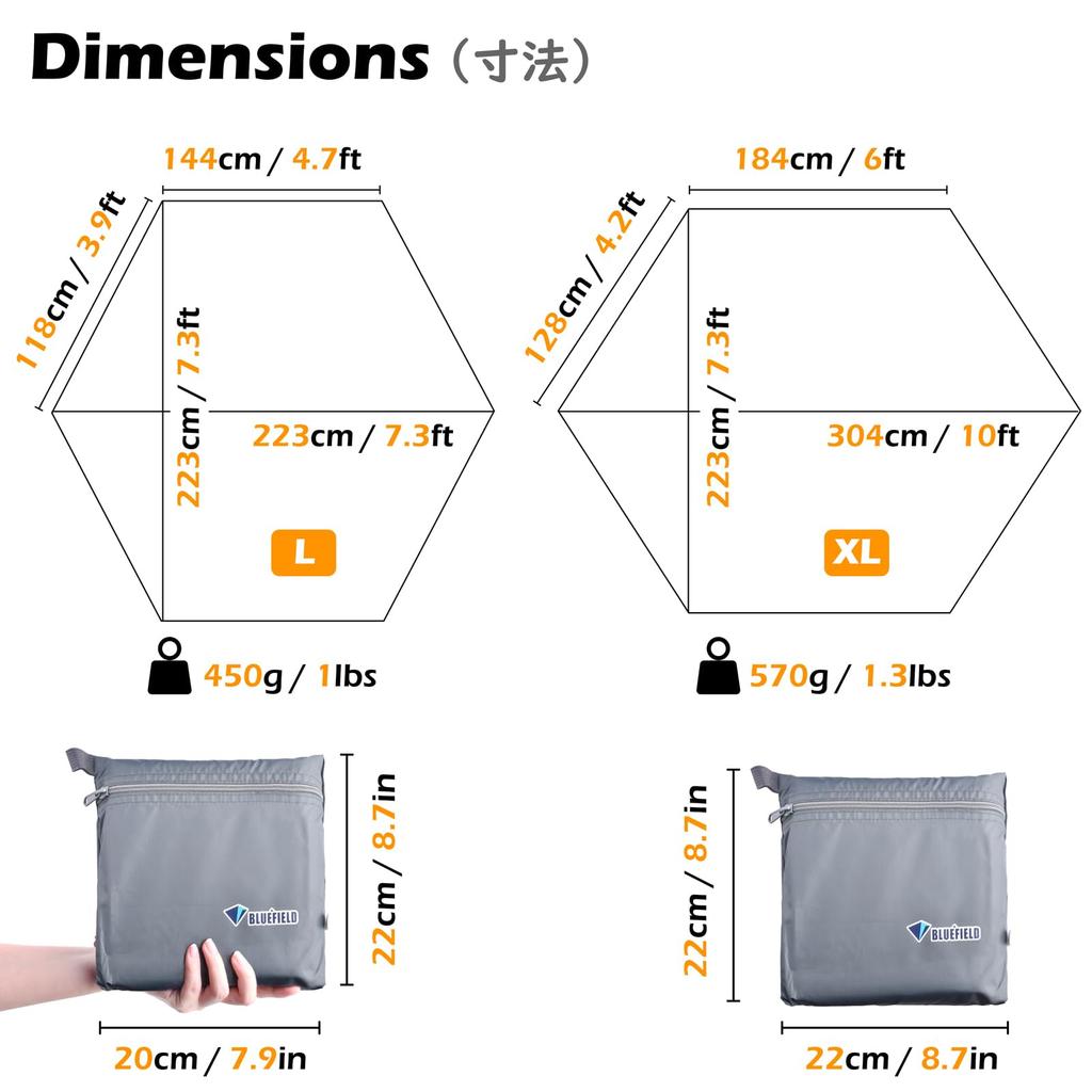 TRIWONDER Hexagonal Tarp Ground Sheet, Hexa One-Pole Tent, Waterproof Tent Sheet, Sunshade, Camping Footprint, Picnic Mat, Hammock Awning (Gray - XL)