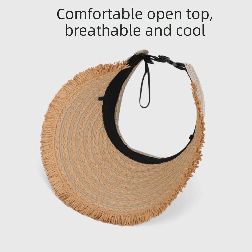 Folding Sun Cap Portable Empty Top Straw Hat Breathable Solid Color Wide Brim Woven Versatile Polyester Beach Hat Beach
