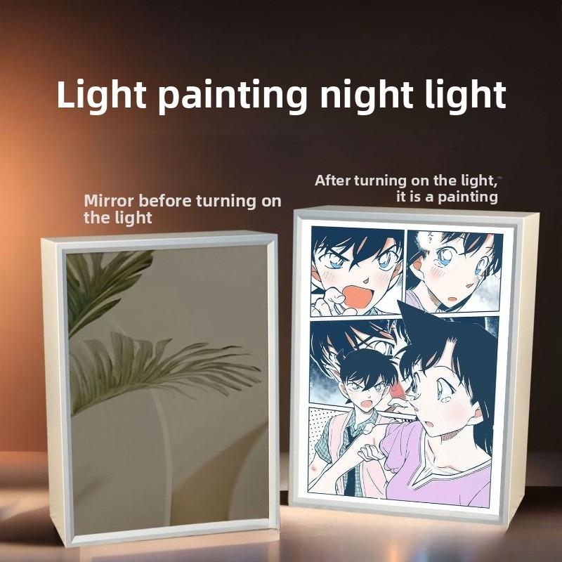 21cm/8.27in Anime Detective Conan Light Painting Mirror Lamp 3D Peripherals Bedroom Led Night Desktop Crafts Gift Toy Decorative