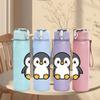1PC Penguin Cartoon Pattern 750ml Color Plastic Sports Water Bottle Leakproof Flip Straw Lid Suitable for Sports Office Home Use