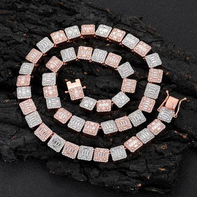 European and American New Hip Hop 10mm Mixed Inlaid Ladder Square Zircon Rock Sugar Chain Personality Jewelry Men's Necklace