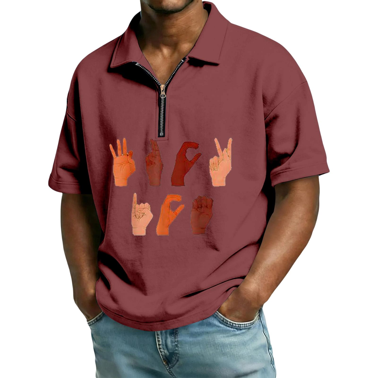 

Men s casual loose flag letter print T-shirt - Men s collarless short-sleeved top XL червоний