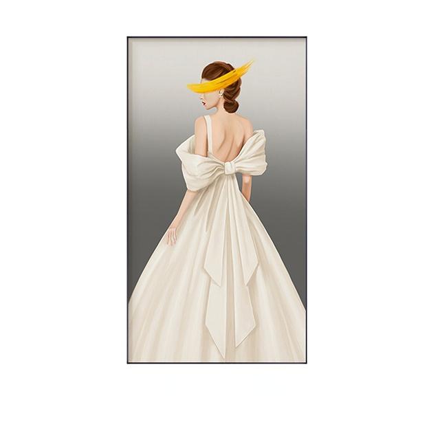 Fashion White Dress Woman Poster Print Modern Abstract Princess Figure Canvas Picture Nordic Bedroom Wall Decoration Painting